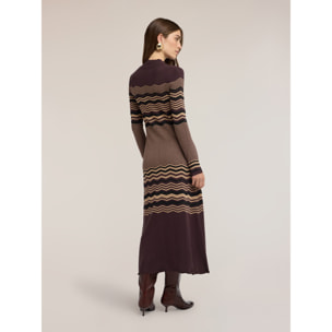 Motivi - Vestito jacquard in maglia lurex con motivo chevron - Marrone