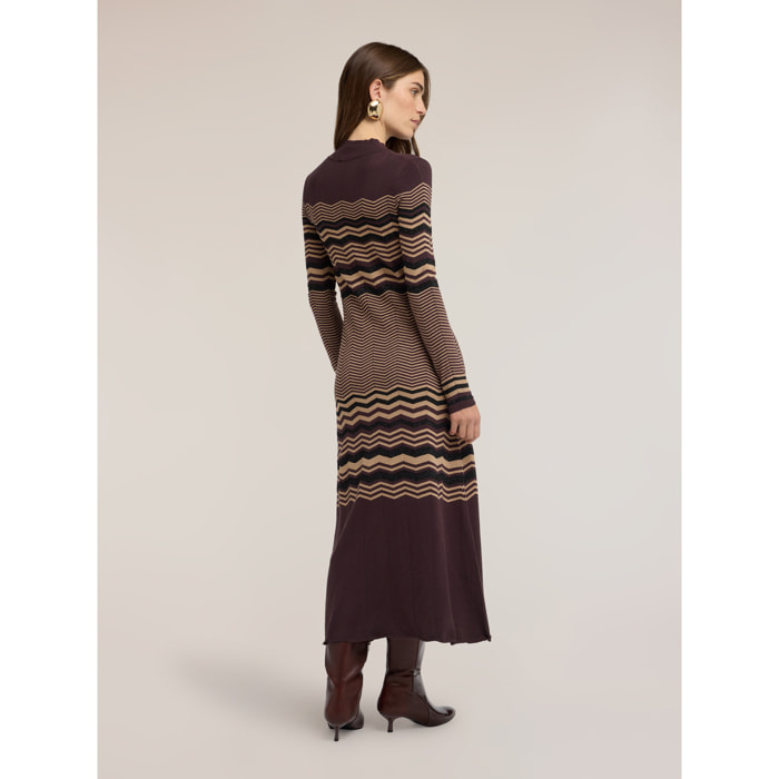 Motivi - Vestito jacquard in maglia lurex con motivo chevron - Marrone