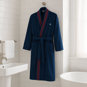 Albornoz color azul marino 320gsm 100% algodón liso con logo bordado el ganso