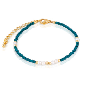 Pulsera de fosfato azul y perlas naturales con cierre de mosquetón.