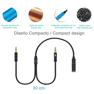 Convertitore splitter da minijack (femmina) a doppio minijack maschio (microfono e altoparlante). Usa le cuffie con microfono integrato e un semplice minijack sul tuo PC.