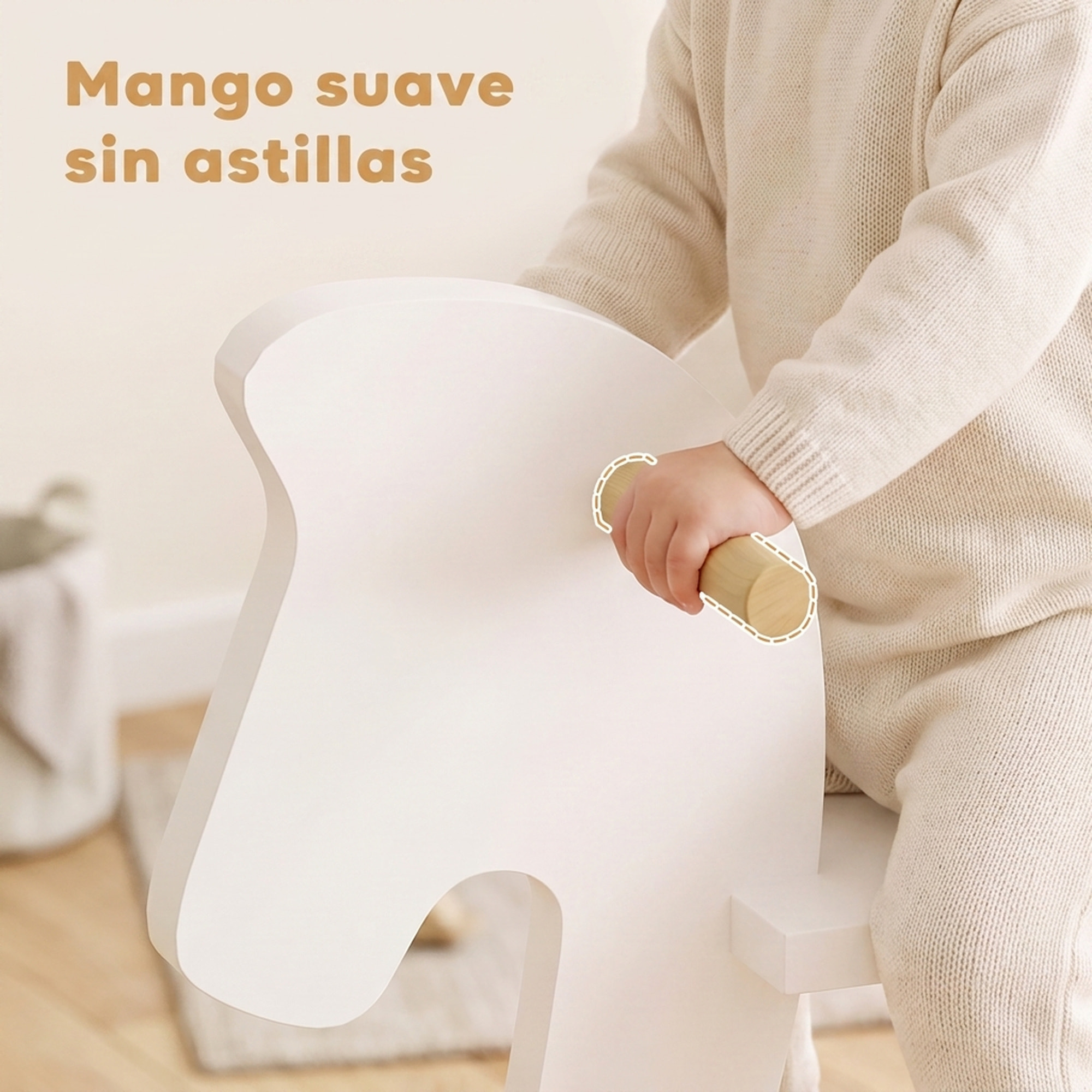 Caballito Balancín para Bebés, Caballo Balancín con Base de Madera, Diseño Clásico y Trabajo Artesanal Sólido, para Niños de 1-3 Años, Blanco