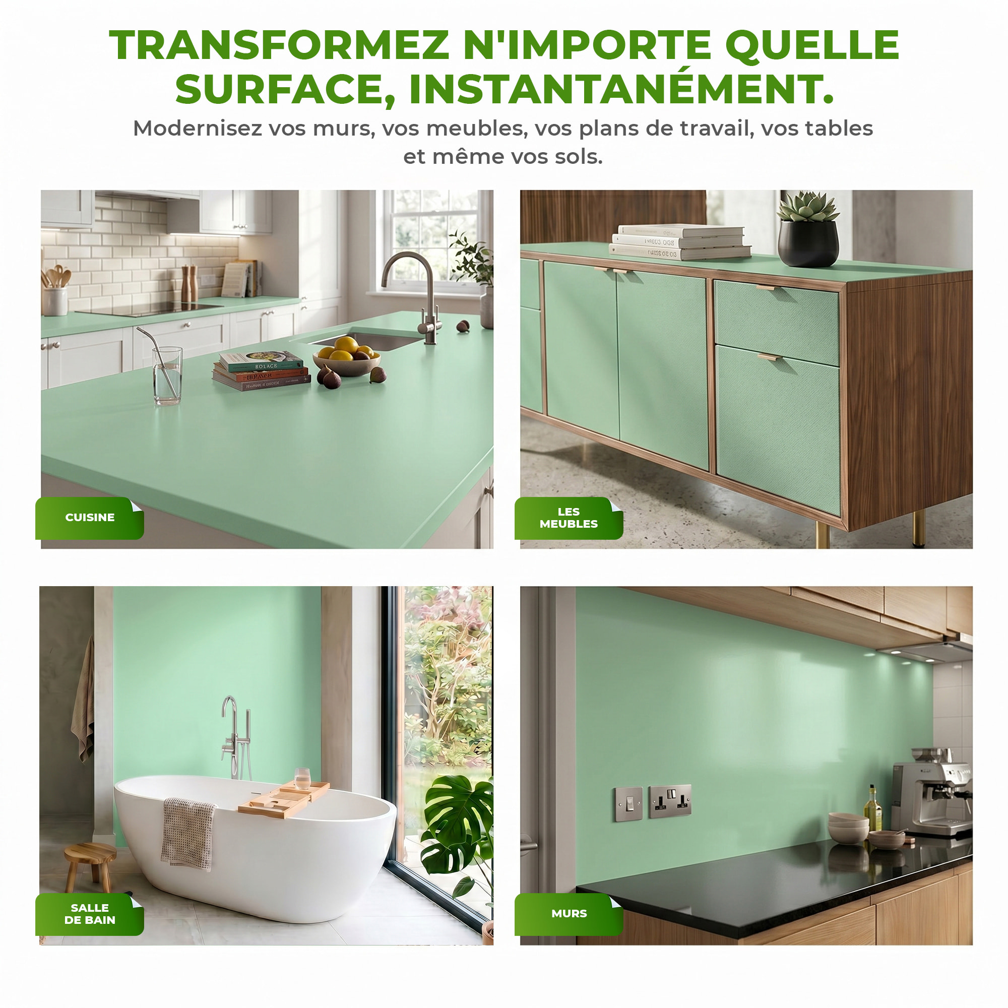 Rouleau adhésif décoratif Vinyle au Mètre - Menthe - Sticker Lavable Imperméable Mur Cuisine Meubles