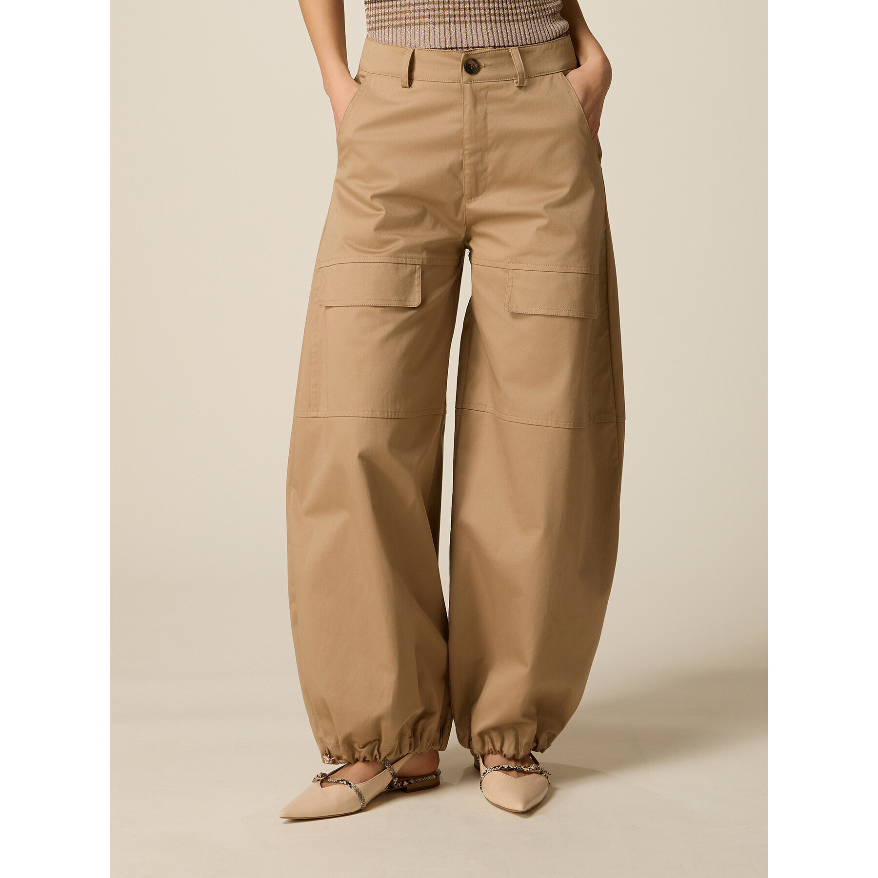 Oltre - Pantalones cargo mezcla de algodón - Beige