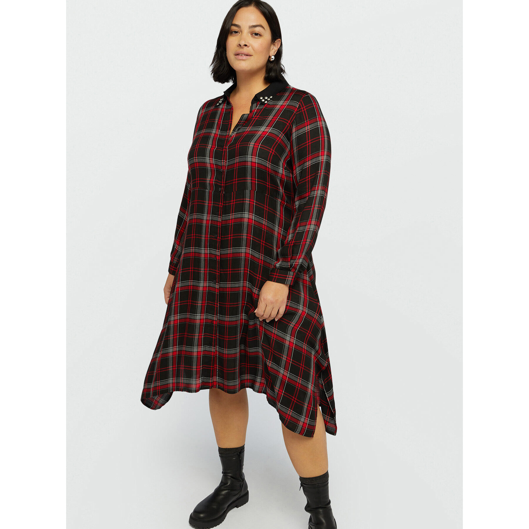 Fiorella Rubino - Vestito a quadri tartan con borchie - Nero