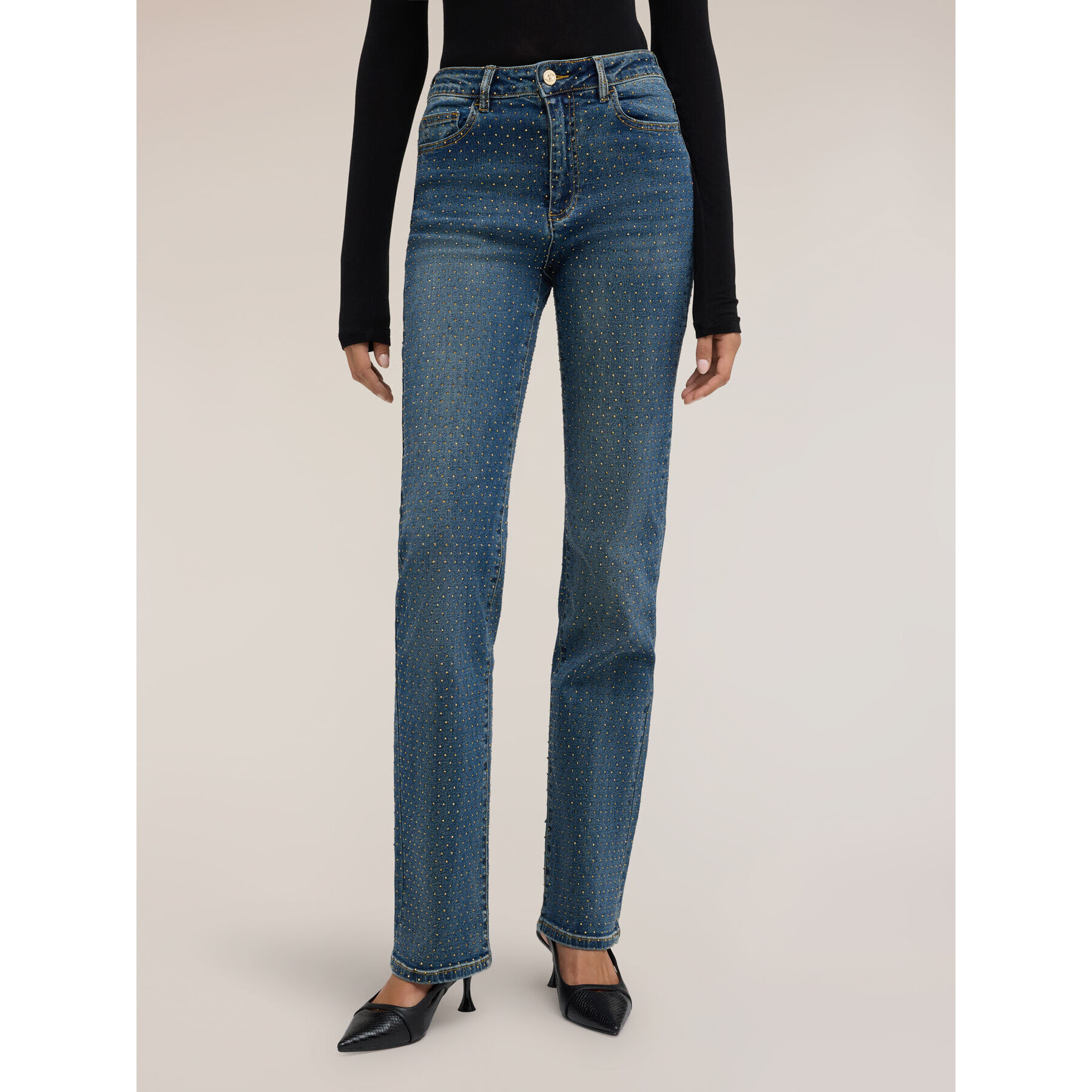 Motivi - Jeans wide fit con micro-strass all over - Blu