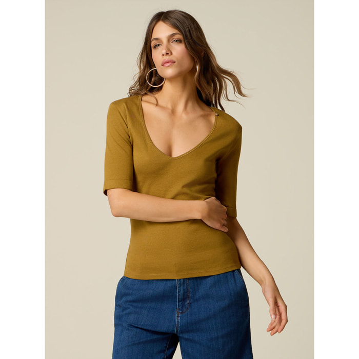 Oltre - T-shirt con scollo a V e maniche slim - Verde