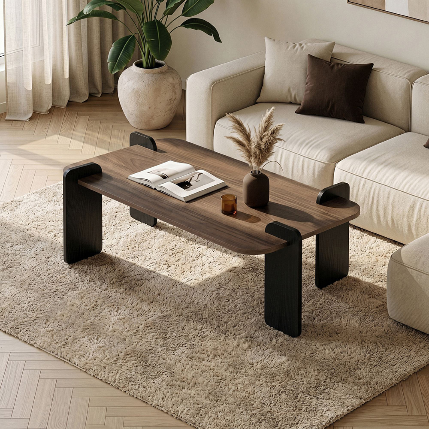Table basse rectangulaire effet noyer 120cm JAVA