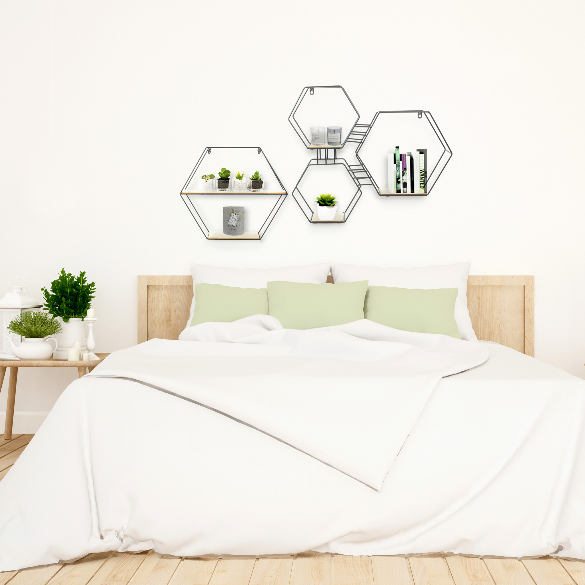 Etagere Bois Metal Hexagonale 46x10x40cm
