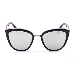 Gafas de sol OCEAN CAT EYE - Negro brillante y metal plateado brillante / Plana de pc ahumada con espejo plateado real