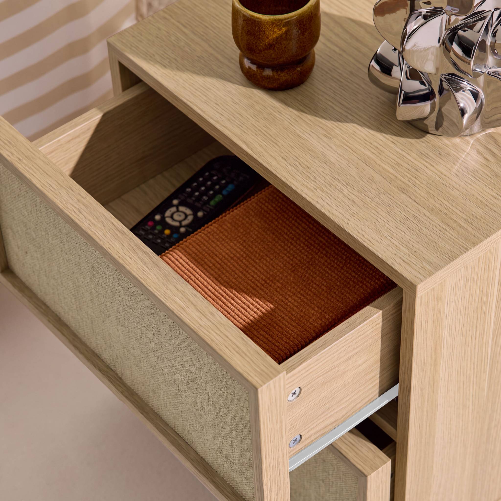 Table de chevet décor bois et tissu 2 tiroirs (lot de 2) KUBA