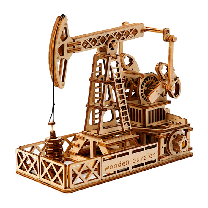 Maqueta de Madera 3D, diseño de Pozo petrolífero con movimiento mecánico. 186 piezas.