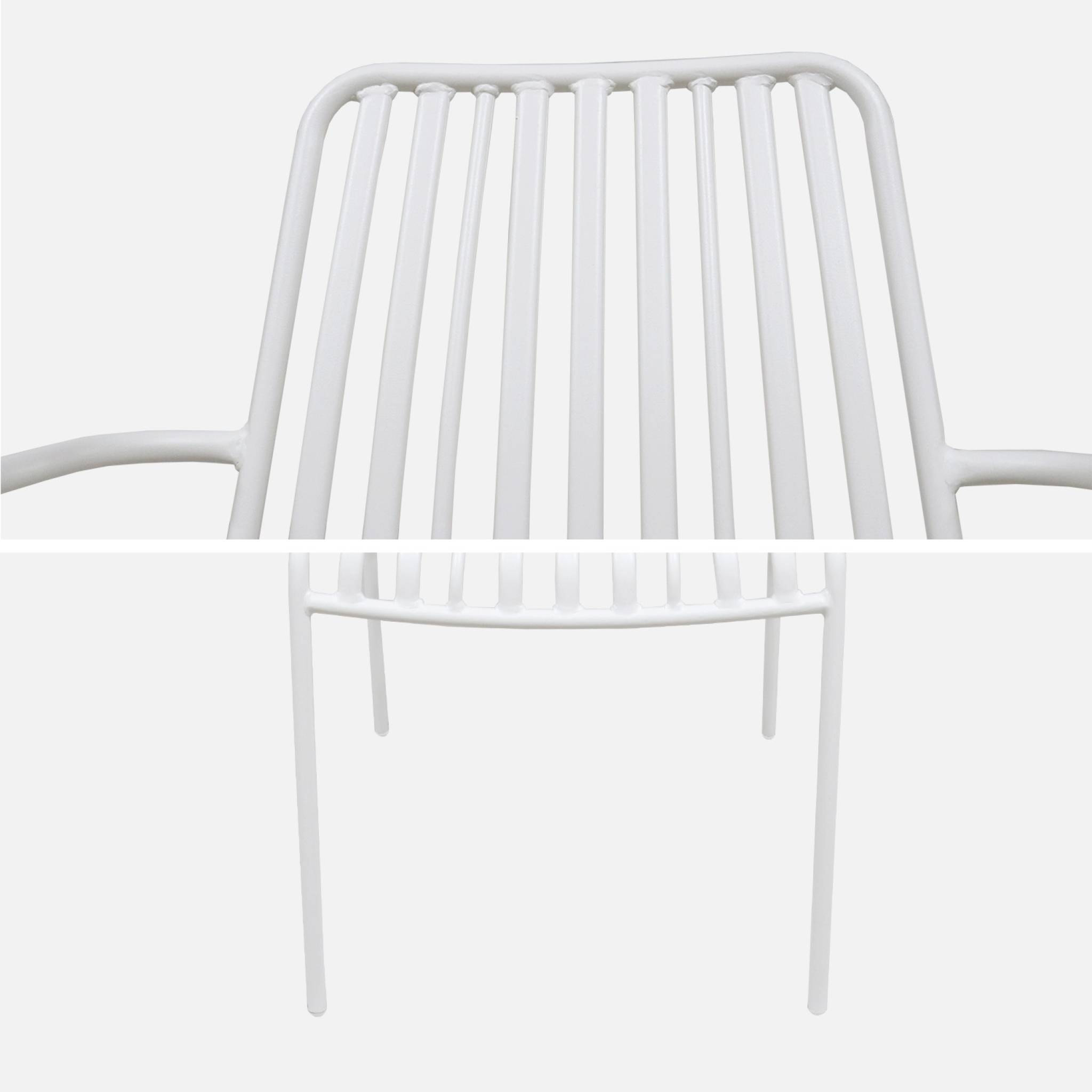 Lot de 2 fauteuils de jardin FLORIDA blanc empilable en acier. L 59 x P 53.5 x H 78 cm