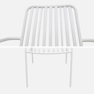 Lot de 2 fauteuils de jardin FLORIDA blanc empilable en acier. L 59 x P 53.5 x H 78 cm