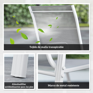 Juego de 4 Sillas de Jardín Exterior Sillas Terraza Exterior Apilables Sillón de Comedor con Tela Transpirable Marco de Metal Reposabrazos y Respaldo 54x75,5x95 cm Gris Claro