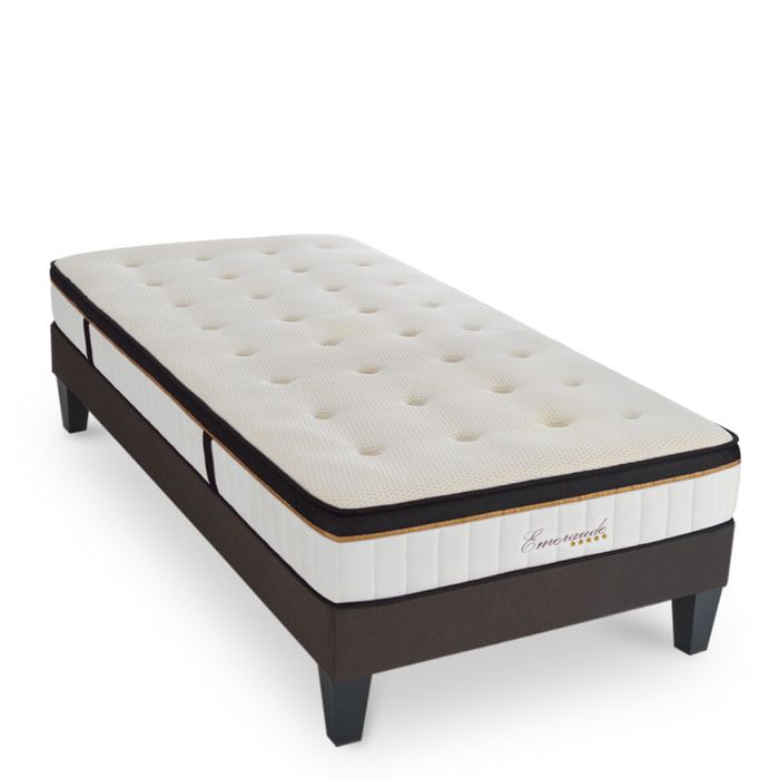 Ensemble EMERAUDE Matelas Mémoire de Forme avec Sommier Kit Tissu Gris Anthracite - 1 place