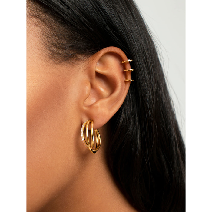 Pendiente Suelto Ear Cuff Triple Ring Plata Baño Oro