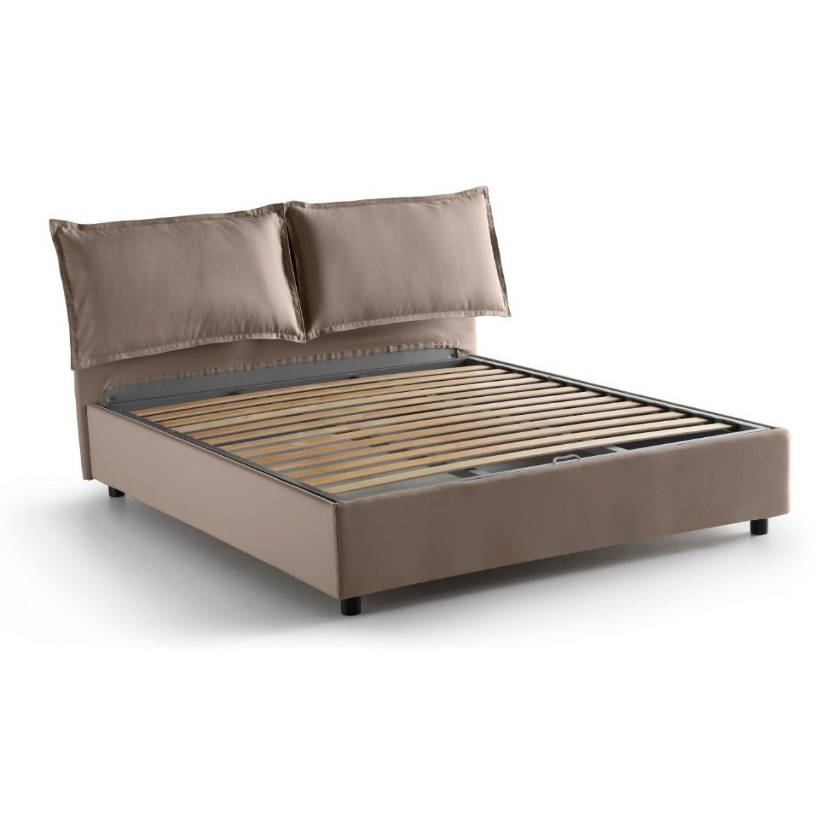 Letto singolo Gemma, Letto contenitore con rivestimento in tessuto, 100% Made in Italy, Apertura frontale, adatto per materasso Cm 80x200, Tortora