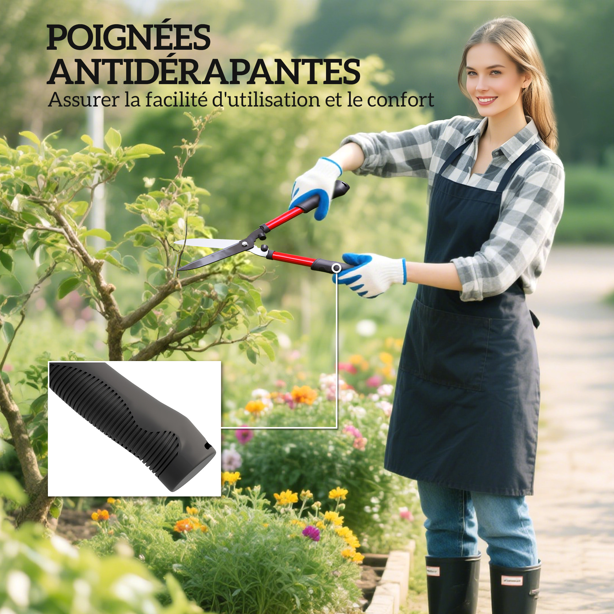 Ensemble 3 pièces sécateur + ciseaux à levier + cisaille à haie noir rouge