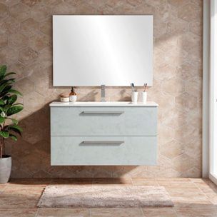 Mobile Mobiletto Bagno Sospeso Con 2 Cassettoni Soft Close Con Lavabo In Ceramica Specchio E Led Da 30 Cm 57 x 80 x 45 Cm Colore Grigio Cemento
