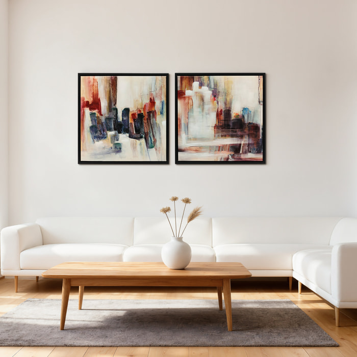 Cuadros en Lienzo Abstractos a Mano, 40x40 cm, 2 Piezas, Cuadros de Arte de Pared Enmarcados, Textura Rica, Decoración Moderna para Dormitorio, Salón, Cocina, Multicolor