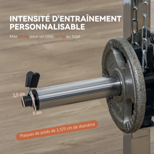 Station de musculation double polie barre de traction et barre longue musculation acier noir