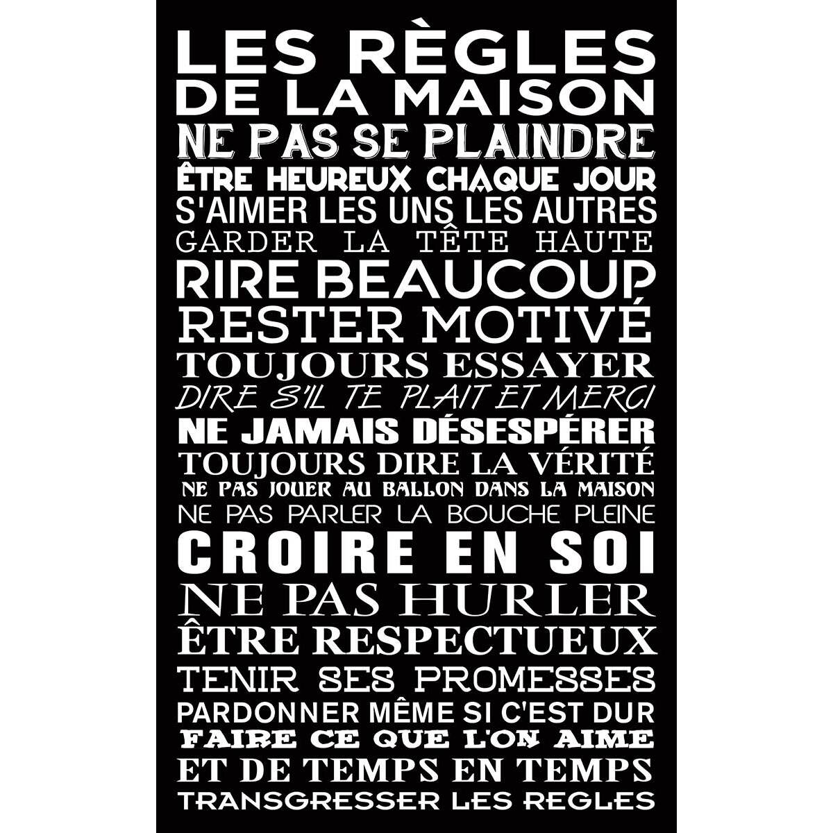 Les règles de la maison 1, Tableau Deco, Tableau cuisine, fabrication française , 50x80 cm Toile imprimée