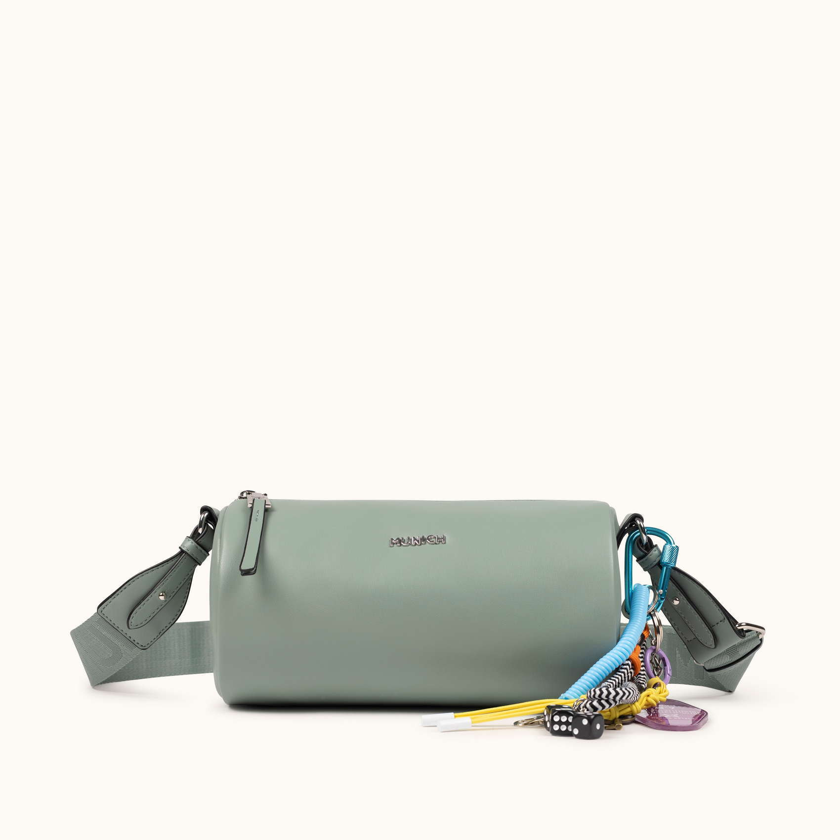 Bandolera Cilíndrica Verde Agua con Charms y Detalles Técnicos CHARMS CROSSBODY BARREL AQUA