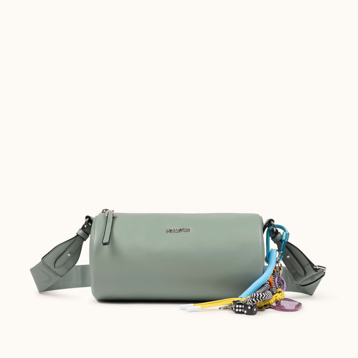 Bandolera Cilíndrica Verde Agua con Charms y Detalles Técnicos CHARMS CROSSBODY BARREL AQUA