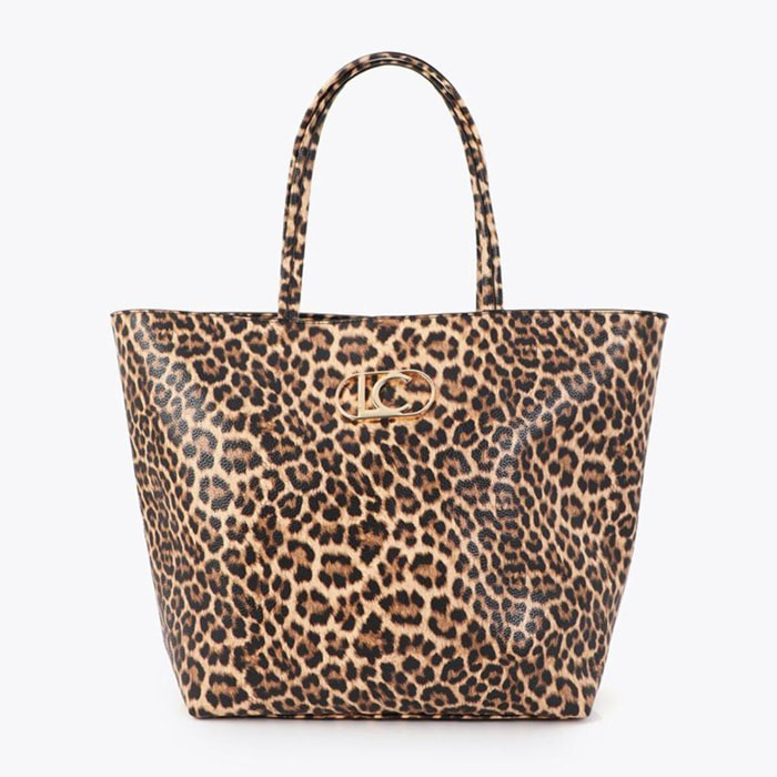 Borsa shopper basic con stampa leopardata