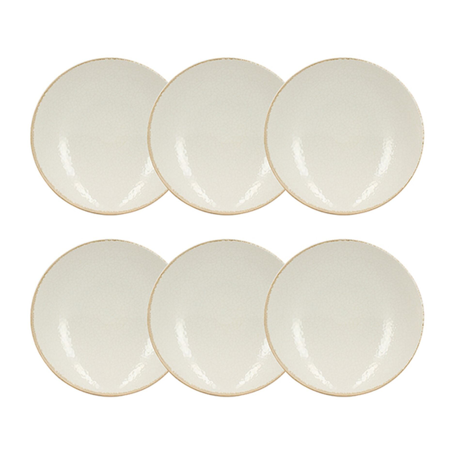 Lot de 6 assiettes creuses en porcelaine blanche et liseré beige 21cm NUANCE
