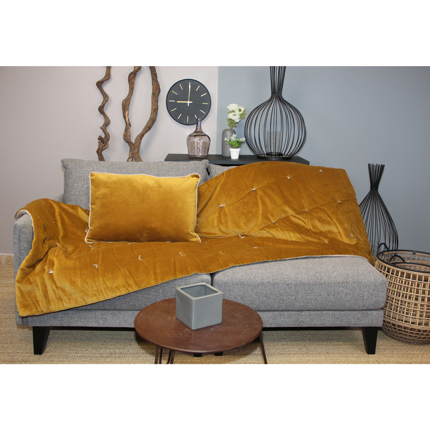 Coussin en velours réversible - Jaune