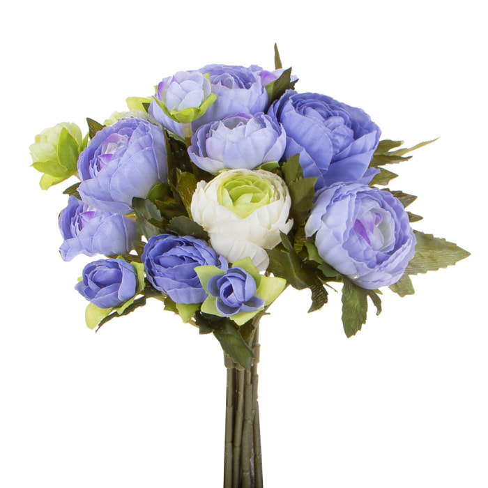 Bouquet Ranuncoli Con 12 Fiori. Altezza 25 Cm - Pezzi 4 - 17X25X17cm - Colore: Blu - Bianchi Dino - Fiori Artificiali