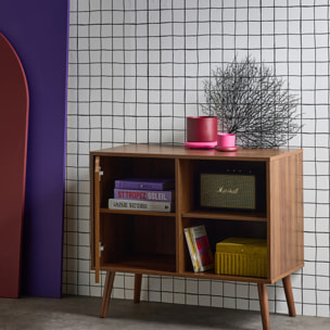 Buffet de rangement effet bois de noyer 1 porte. 2 étagères. buffet bas. 80cm