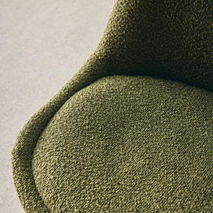 Lot de 4 chaises scandinaves revêtement bouclette texturée kaki. pieds bois de hêtre - Nils