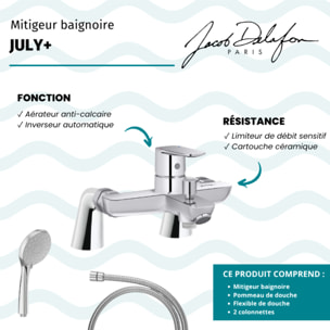 Mitigeur baignoire July+ + pommeau de douche Awaken + flexible de douche métal + colonnettes