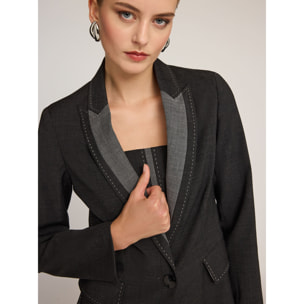 Motivi - Blazer en tela mezcla de lana con costuras - Gris
