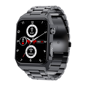 Smartwatch E530 con detección de glucosa en sangre, monitor de tensión y O2. ECG con medición en pecho. Pantalla de 1,91. Correa de cuero.