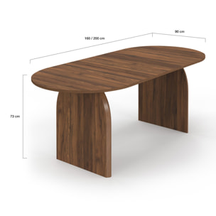 Table à manger extensible Japandi effet bois noyer 160-200cm
