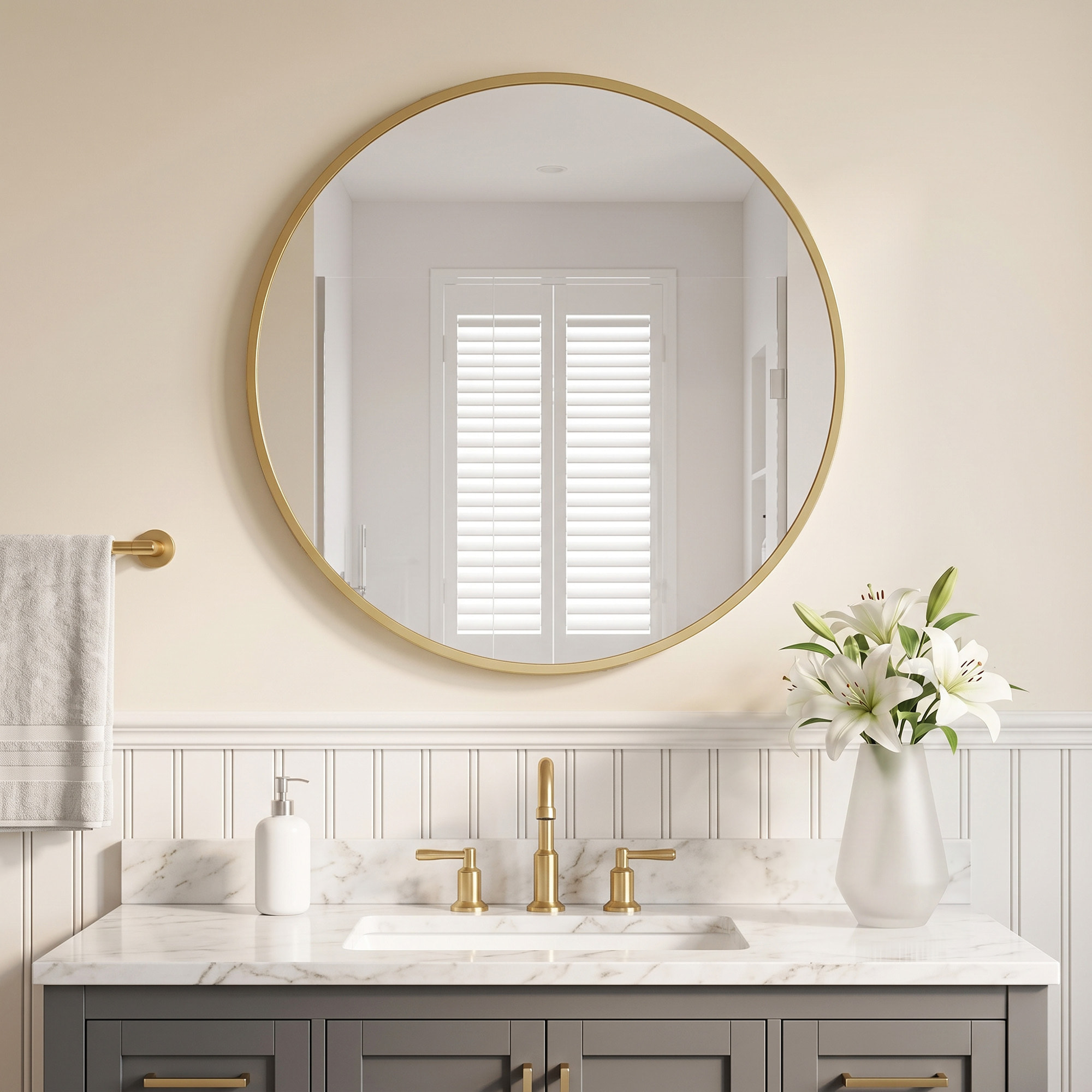 Miroir mural rond design cadre métal doré dia. 61 cm