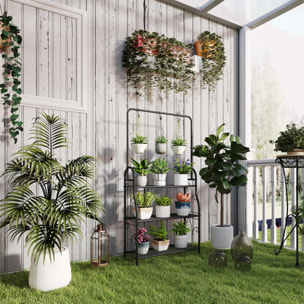 Estantería para Plantas de 3 Niveles Soporte para Plantas con Ganchos de Metal Barra para Colgar Soporte para Macetas para Interior y Exterior Negro