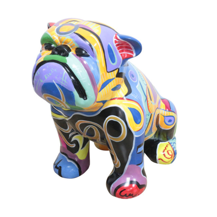 Statue chien bulldog assis en résine multicolores H43cm - MARLY