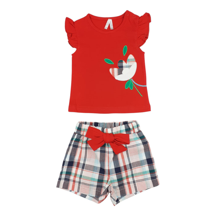 SET 2 PCS TSHIRT JERSEY ROSSO TULIPANO SHORT SCOZZESE