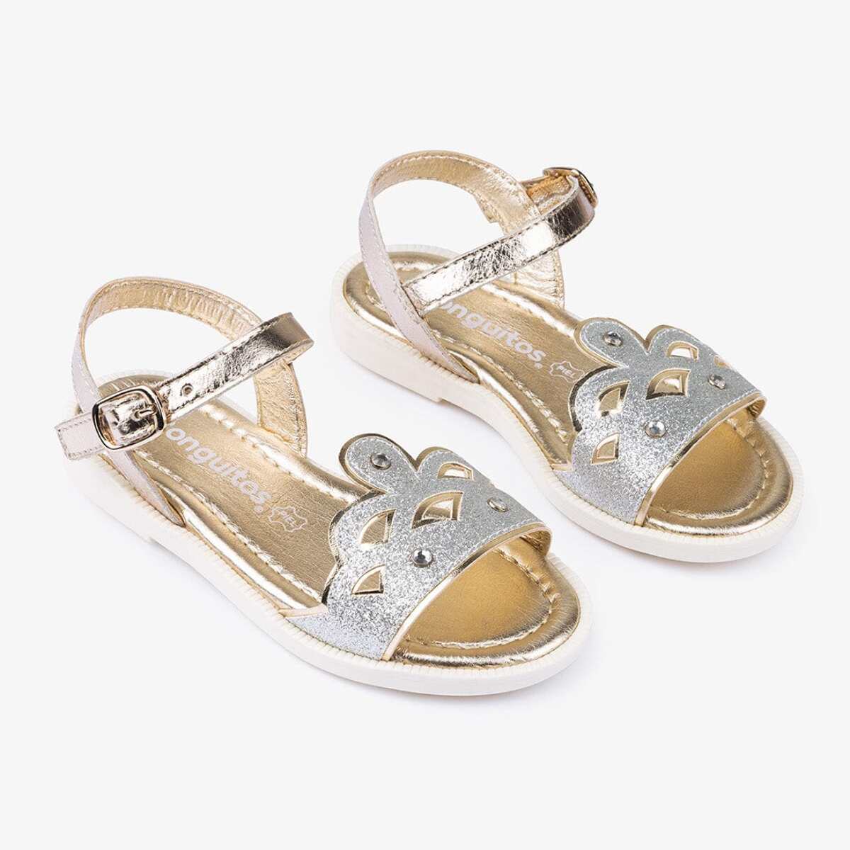 Sandali in pelle argentata con corona per bambine