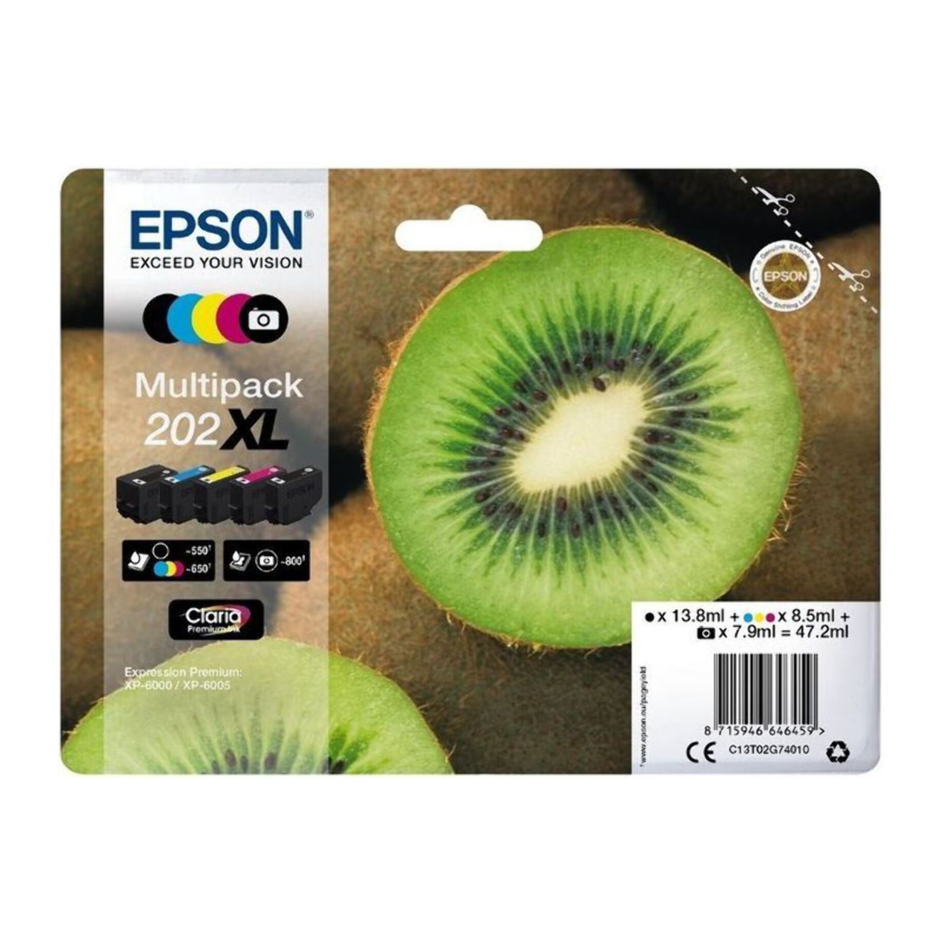 Cartouche d'encre EPSON Pack Multipack 5 Originales 202 XL (Noir Photo + 4 Couleurs) - C13T02F84010
