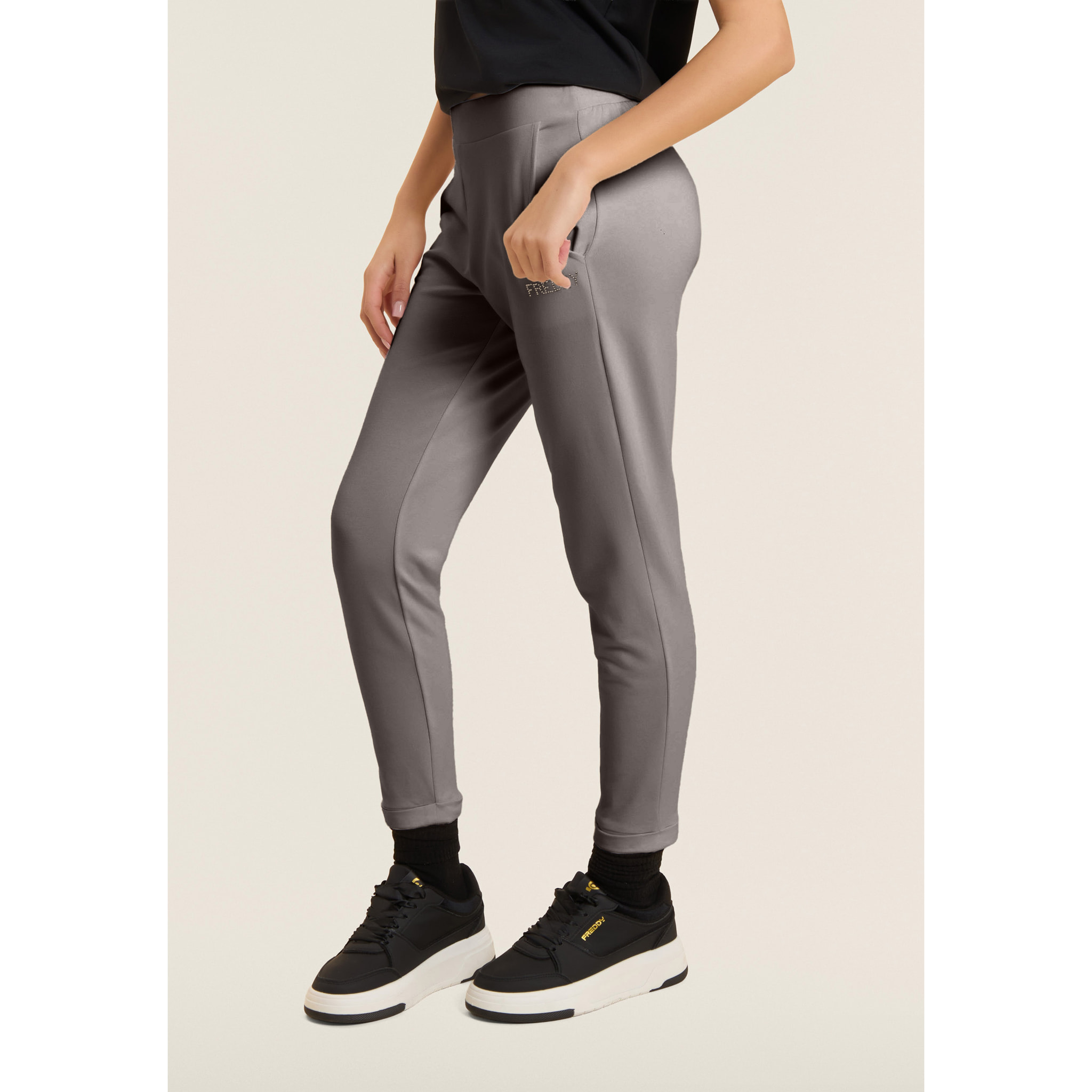 Pantaloni Sportivi Cropped con risvolto e strass FREDDY