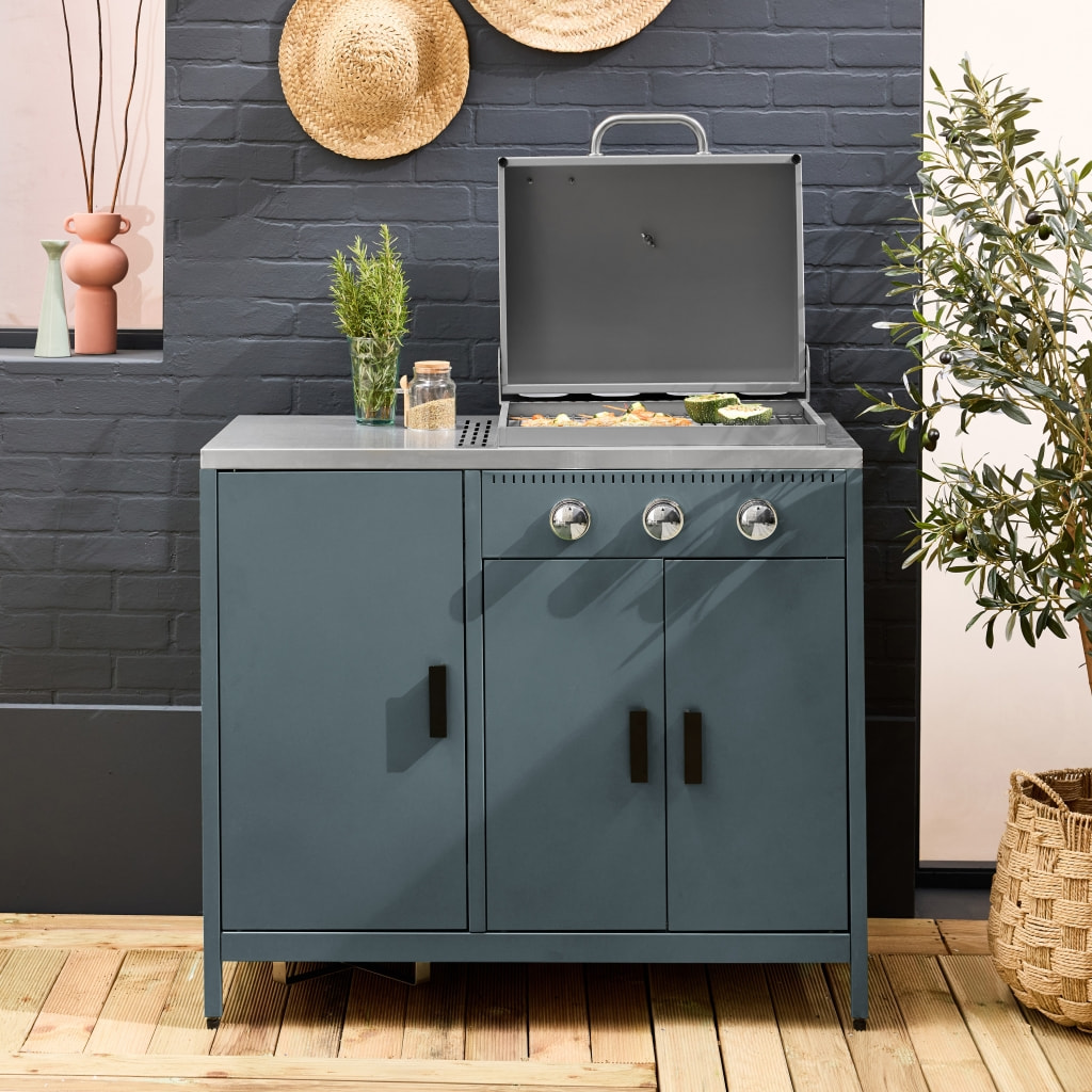 Barbecue gaz 3 brûleurs sur pieds, 3 portes, thermomètre NAXOS