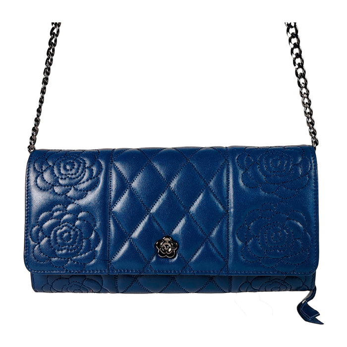 Borsa Donna in vera pelle Made in Italy colore Blu dimensioni cm 25x13x3