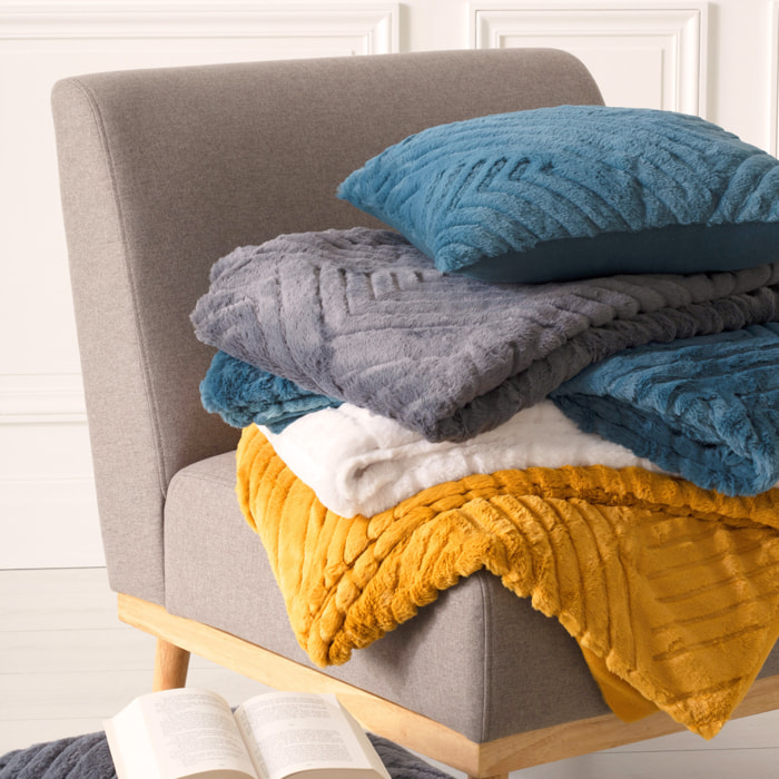 Plaid "3D Géo" fausse fourrure - bleu canard 120x160 cm