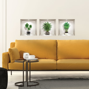 Stickers muraux 3D | Sticker Mural Autocollant effet 3D plantes vertes d'intérieur - Stickers adhésifs 3D Chambre Salon Trompe l'oeil